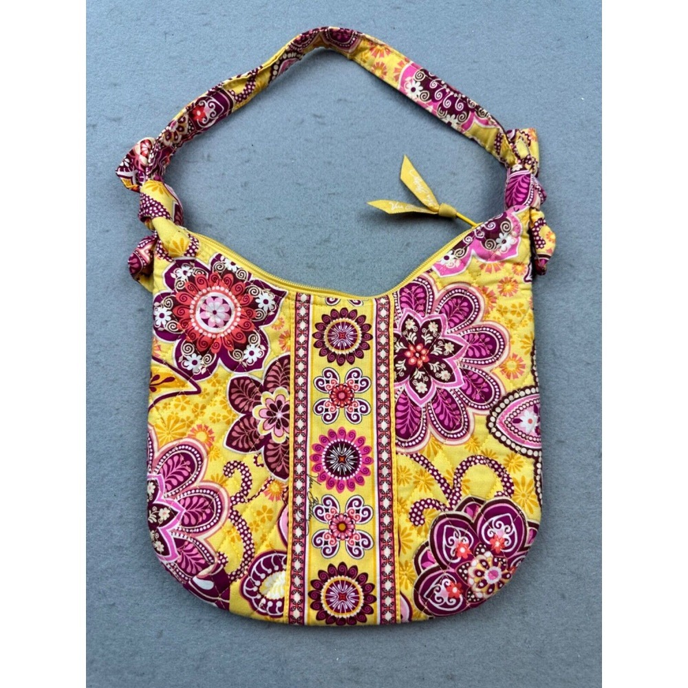 2009‎ Vera Bradley Olivia Bali Floral Purse Yellow Pink Bow Zipper Retired